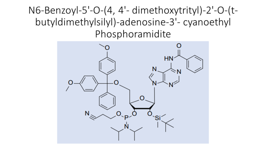 n6-benzoyl-5-o-4-4-dimethoxytrityl-2-o-t-butyldimethylsilyl-adenosine-3-cyanoethyl-phosphoramidite